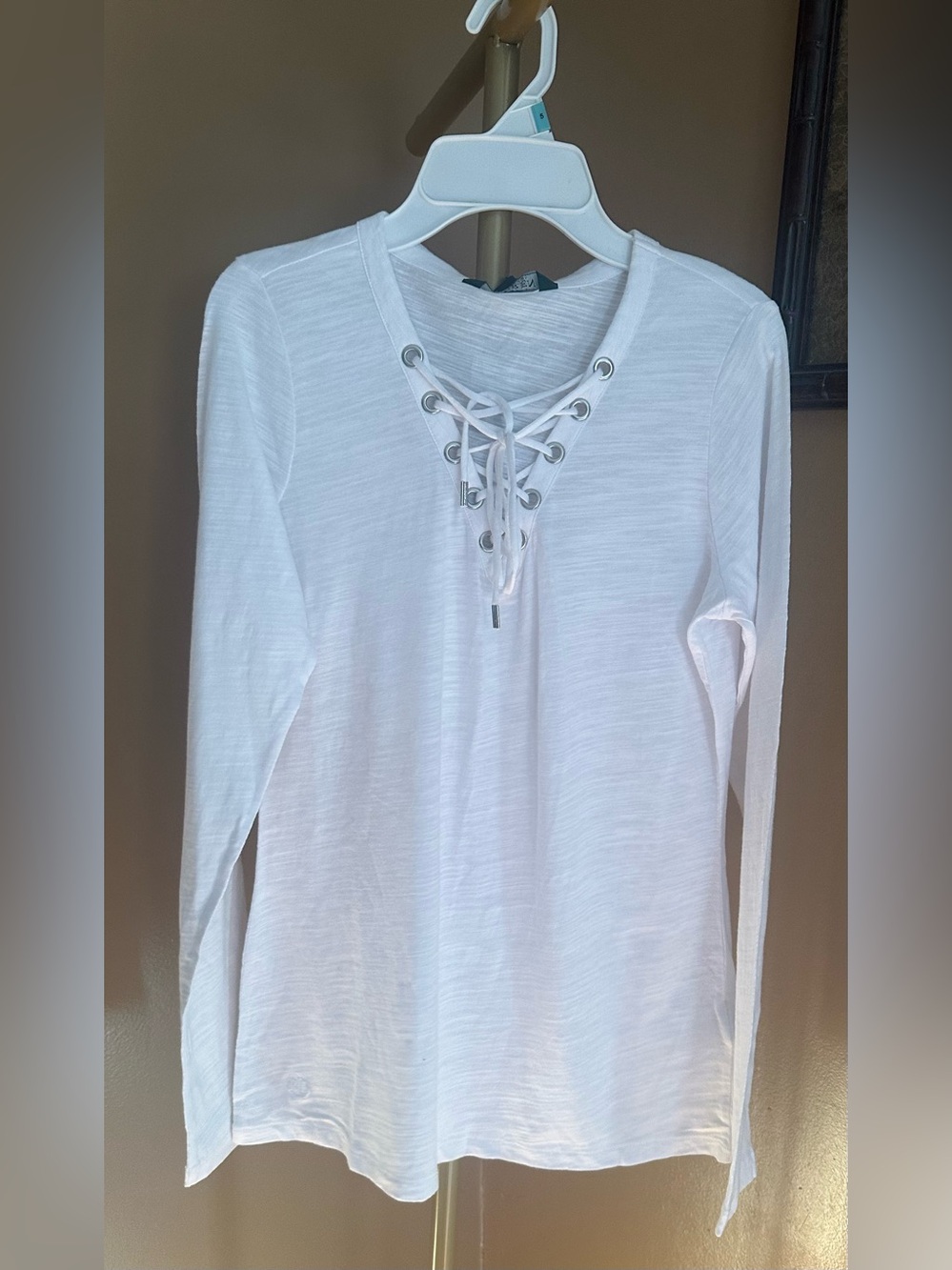 Ralph Lauren White Lace-Up Long Sleeve Tee